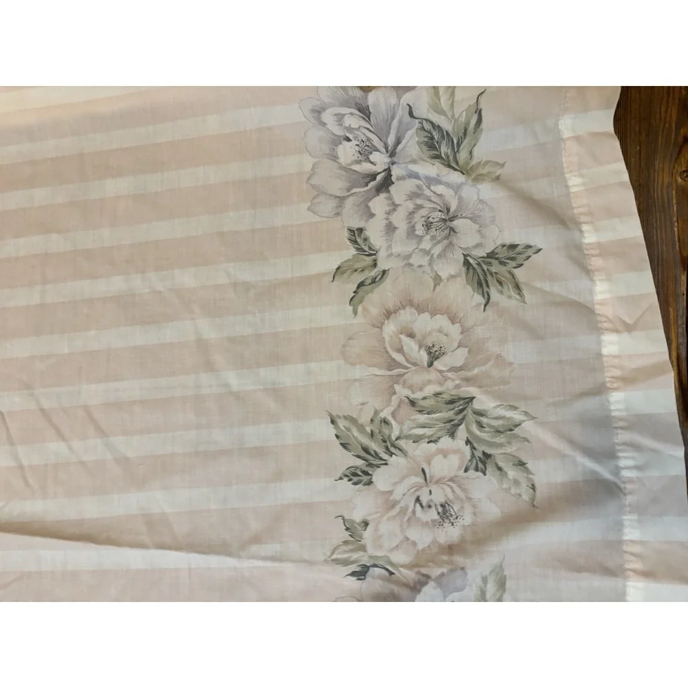 Vintage Cannon Pink Floral Stripe No Iron Queen Flat Bedsheet & 1 Pillowcase